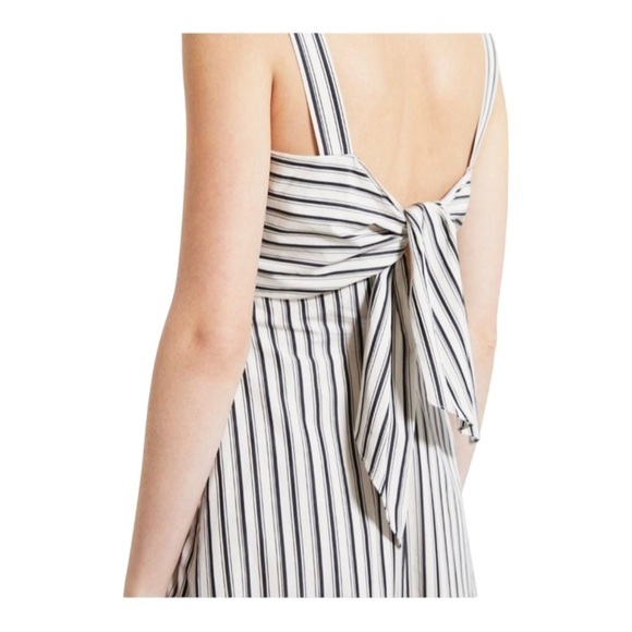 Theory Stripe Cotton Tie Back Open Back Midi Dress Gray White Size L NWT - Picture 6 of 16